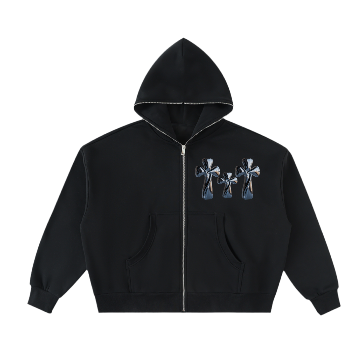 Triple Cross Full-Zip Boxy Hoodie