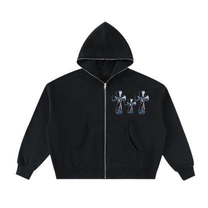Triple Cross Full-Zip Boxy Hoodie