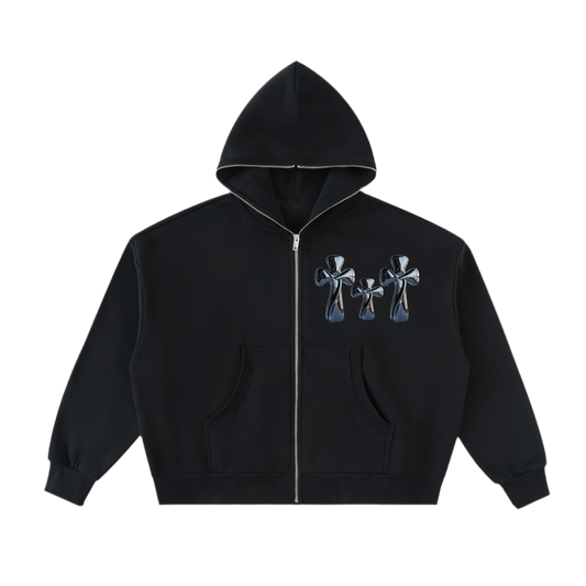 Triple Cross Full-Zip Boxy Hoodie